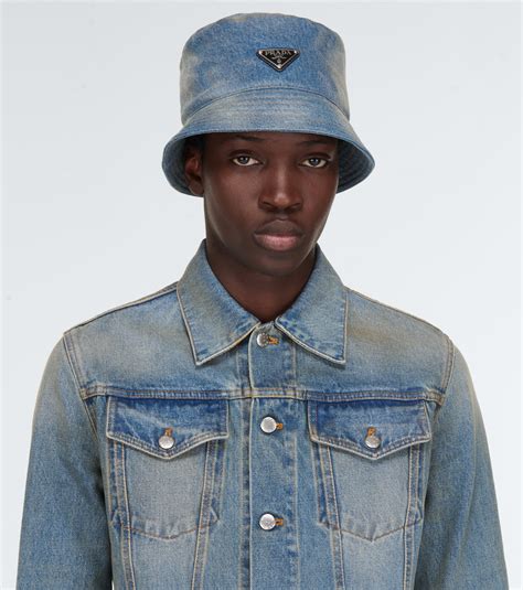 fur prada bucket hat|Prada denim hat.